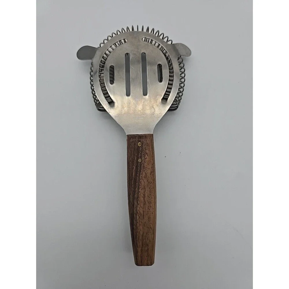 MCM Vintage Bar Tool Cocktail Strainer Stainless Steel Barware Japan Wood Handle
